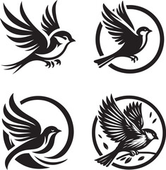 Sparrow Bird Silhouettes on Branches, Depicting Natural Beauty and the Essence of Flight