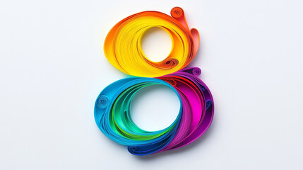 Rainbow Number Eight Quilling Papercraft - Vibrant rainbow number eight crafted from paper quilling. Symbolizing infinity, balance, new beginnings, creativity, and celebration.