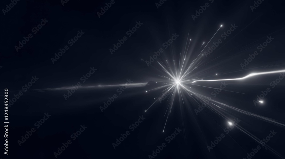 Poster abstract light rays and particles on dark background for design use