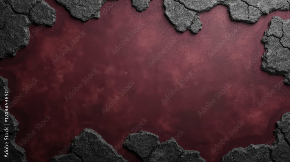 Poster textured background with dark stone edges on deep red canvas