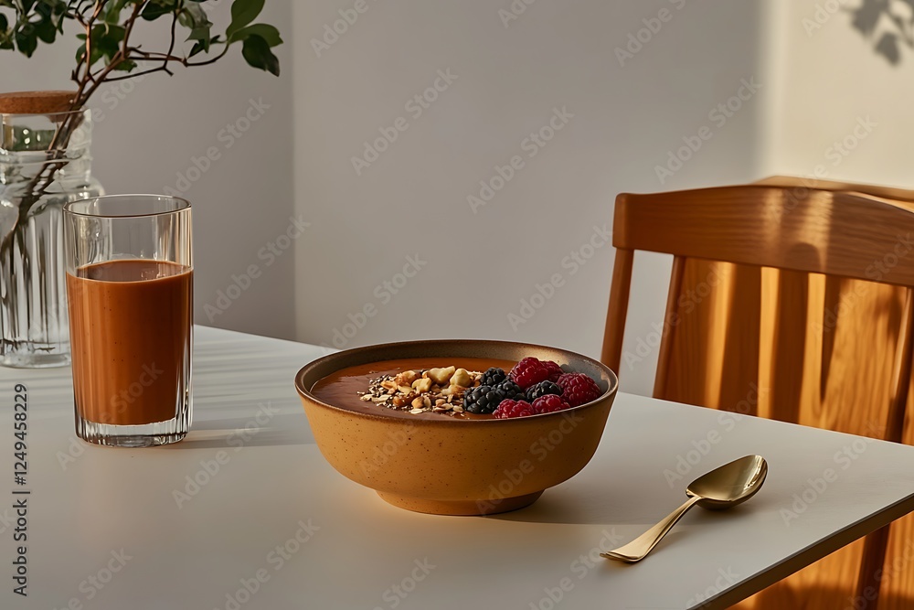 Sticker Nutritious Smoothie Bowl with Berries and Nuts