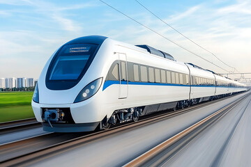 Naklejka premium a train in motion, emphasizing the speed and dynamic energy of modern transportation. 
