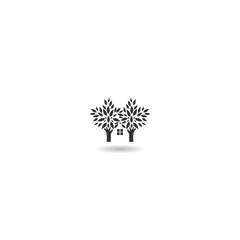 Two tree making house shape icon with shadow