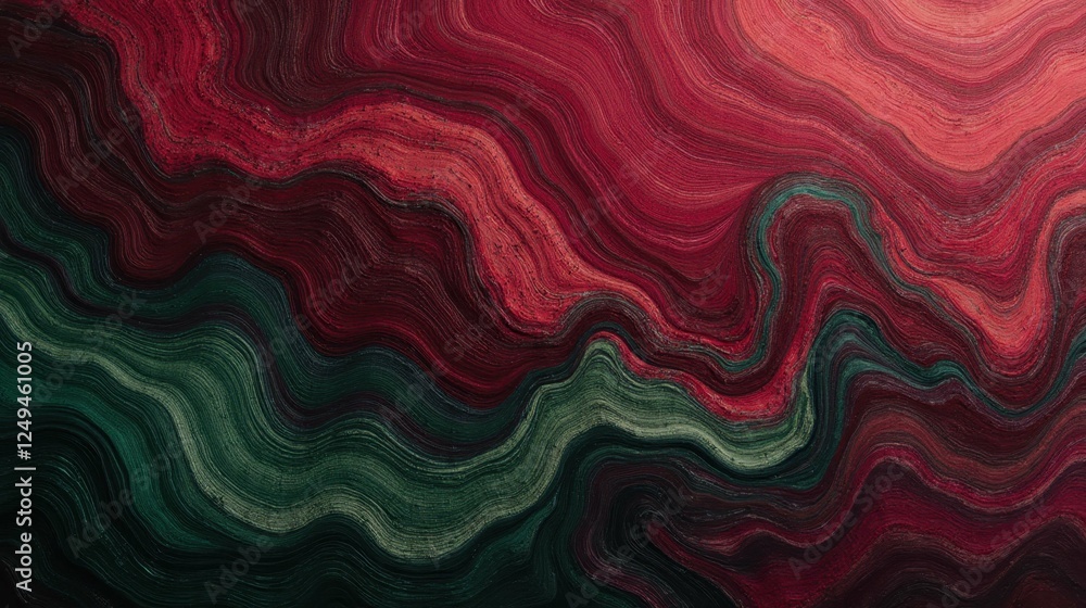 Poster abstract wavy red and green art pattern with fluid texture design