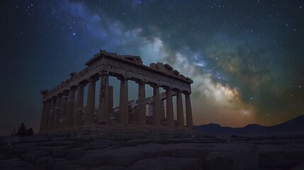 Obraz premium Milky Way over the Parthenon: A Night in Athens