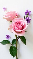 Obraz premium Pastel pink and purple rose bouquet on white background, floral composition, roses