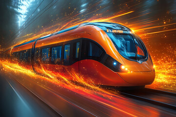 Fototapeta premium a train in motion, emphasizing the speed and dynamic energy of modern transportation. 