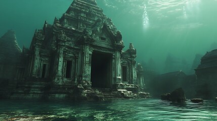 Obraz premium Submerged Kingdom: An Underwater Temple's Enigmatic Beauty