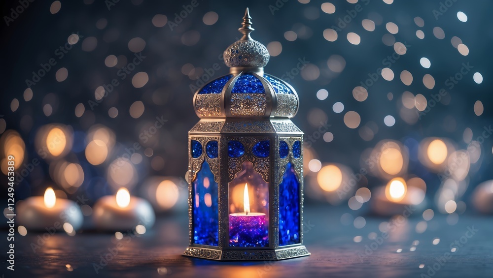 Poster decorative lantern illuminating a tranquil space with soft candlelight in a cozy setting at dusk