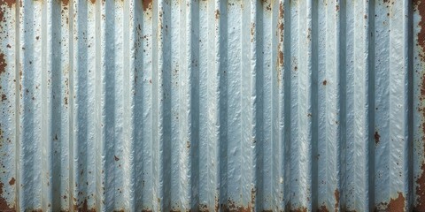 Obraz premium Textured Light Blue Corrugated Metal Sheet with Rust Showing Through, Ideal for Industrial Backgrounds and Design Projects