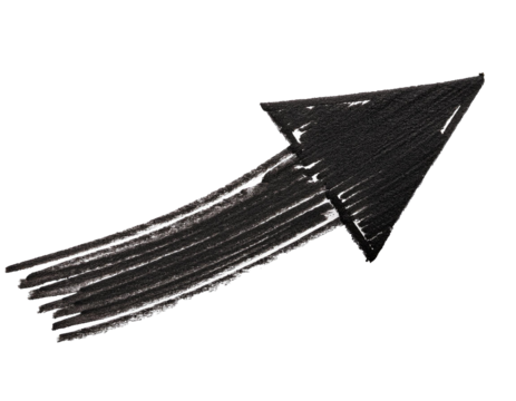 Black marker arrow isolated on white background, cut out