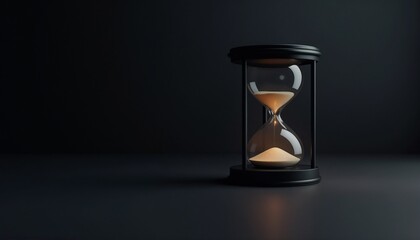 Hourglass symbol, a representation of time, minimalist style, dark background, copy space