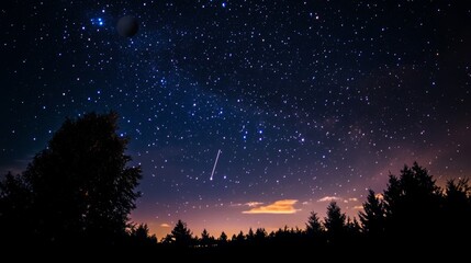Fototapeta premium Dark night sky filled with stars and planets. 