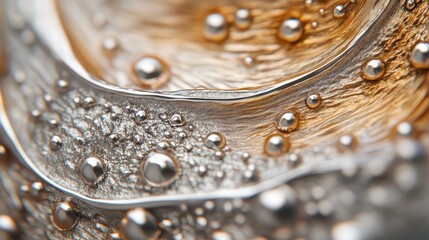 Abstract macro of metal surface with shiny water droplets