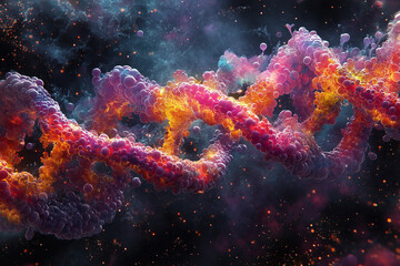 Fototapeta premium Generative AI Depiction of DNA Helix and Genetic Mutations in Molecular Biology