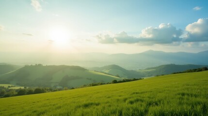 Fototapeta premium Serene Landscape with Rolling Hills and Gentle Sunlight