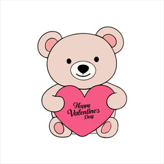 Cute teddy bear with a heart valentine typography vector hand drawn design vector art