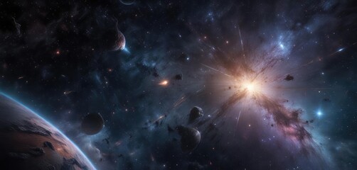 Obraz premium Space Background with Glowing Stars and Galaxy, universe background, cosmos