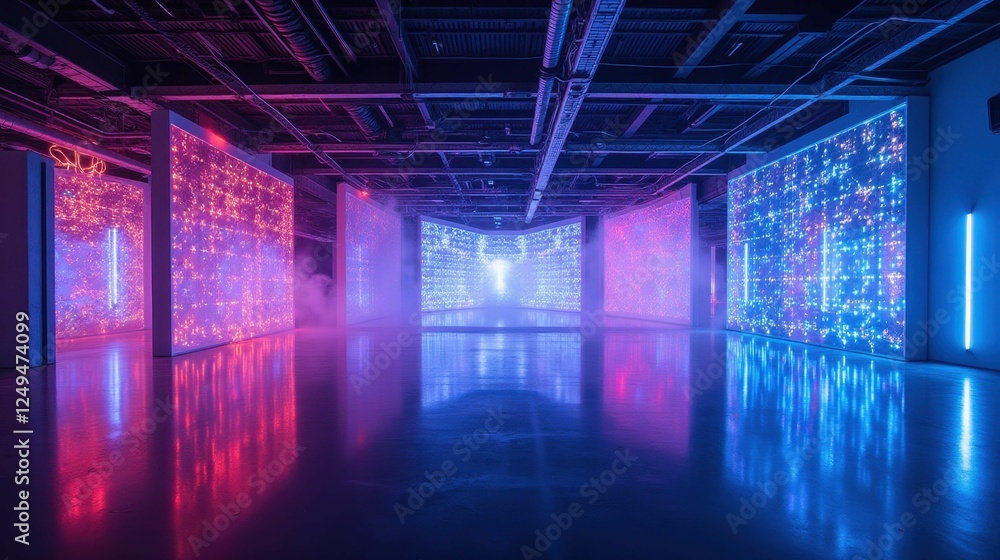 Aufkleber futuristic digital space with glowing screens and abstract patterns