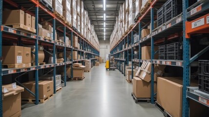 Spacious Interior of a Modern Warehouse with Organized Storage