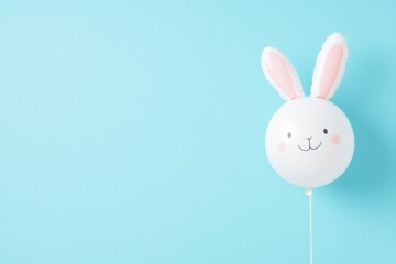 Charming white balloon with bunny ears and a smiling face, set against a pastel blue background, creating a playful easter theme