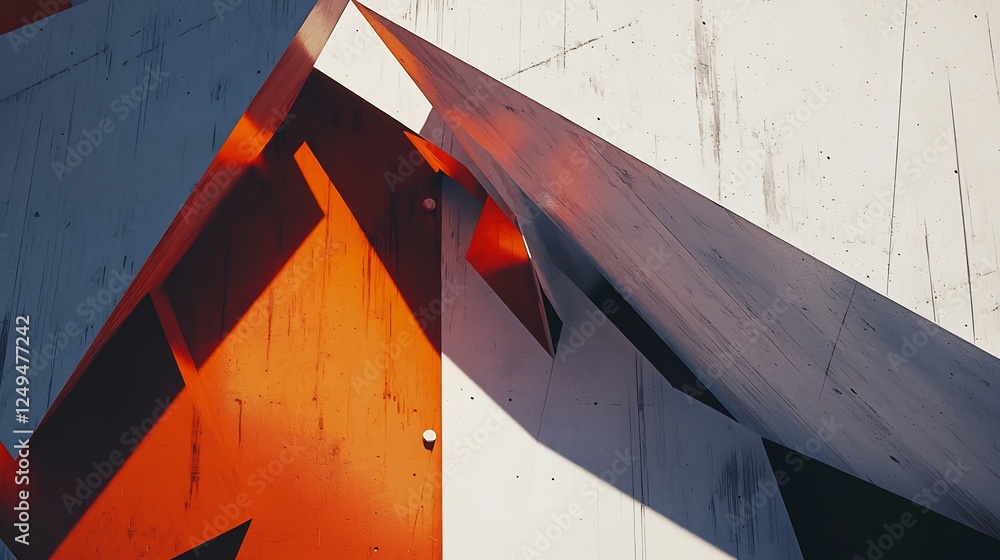 Poster abstract geometric architecture with dynamic orange and gray planes and shadows