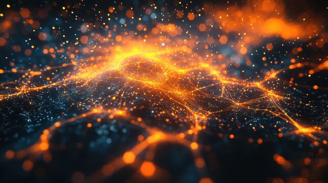 Abstract energy network, glowing particles, dark background, digital art, tech concept - Powered by Adobe