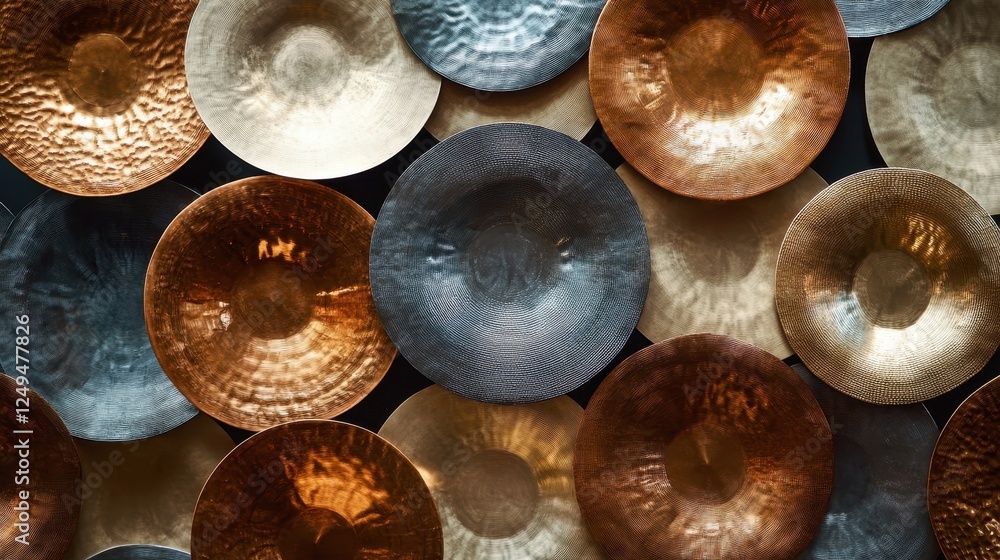 Aufkleber assorted cymbals of different metallic colors create an abstract pattern