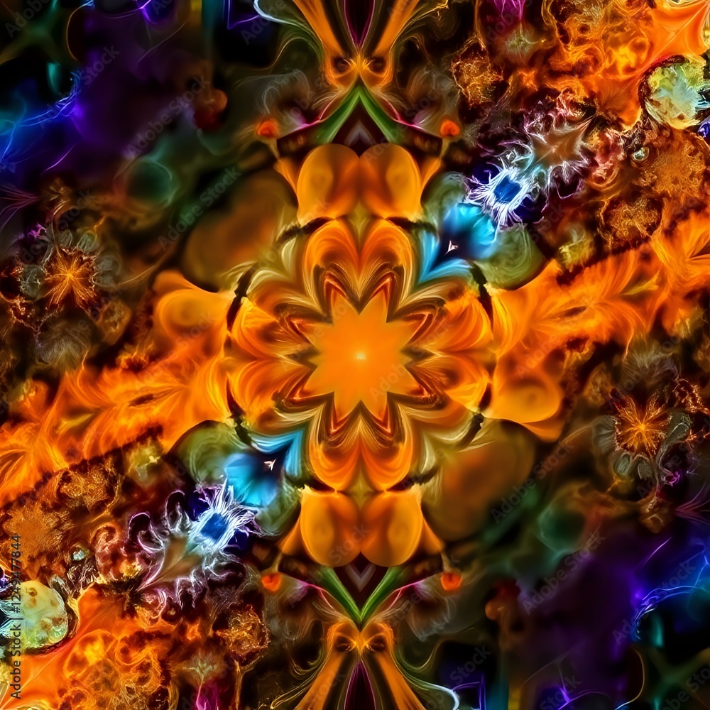 Poster vibrant abstract design with geometric patterns and fractal elements