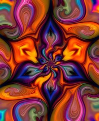 Vibrant Fractal Bloom: Symmetrical Abstract Art