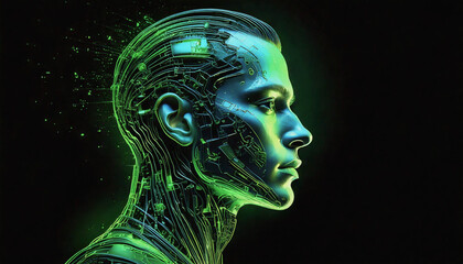 Abstract Robot Illustration in Futuristic Cyber World