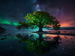 night landscape with tree