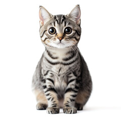 Fototapeta premium American Shorthair tabby cat, with big round eyes, sitting on a white background