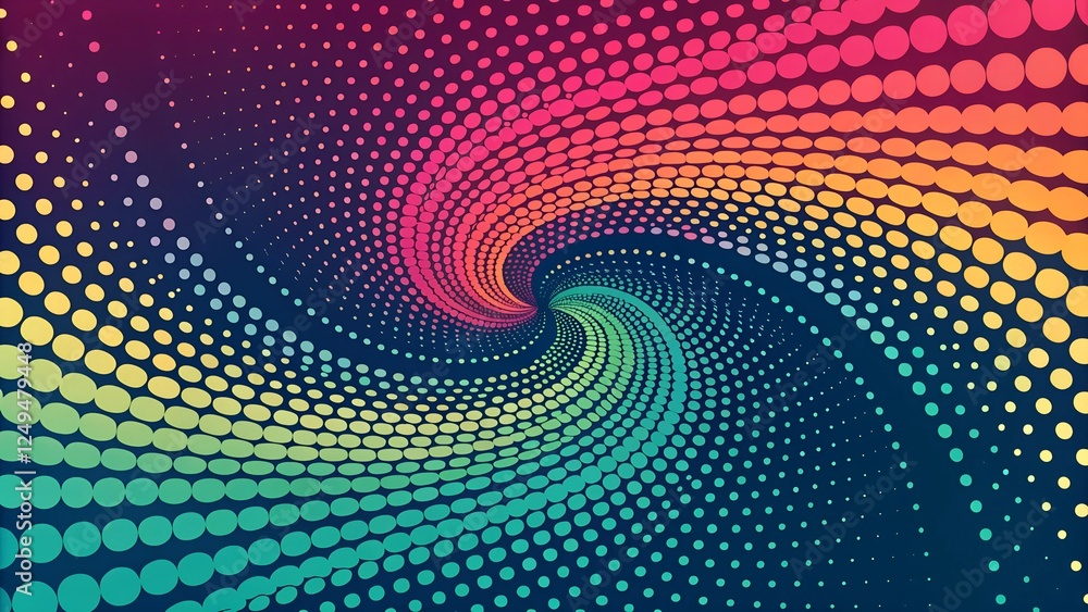 Poster a visually striking abstract background featuring a colorful spiral made of dots.