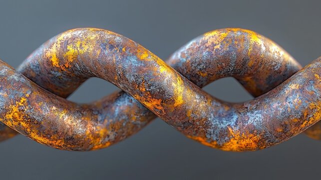 Twisted rusty metal pipes against a gray background