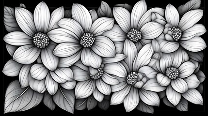 Elegant Monochrome Dahlia Flower Bouquet Illustration