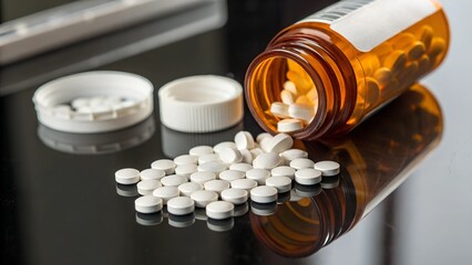 An image showing pills spilled from a medication bottle onto a surface. 