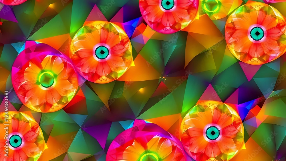 Aufkleber abstract circle geometric design with vibrant fractal patterns