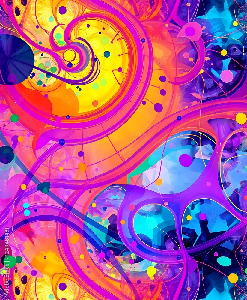 Poster vibrant abstract design with swirls and geometric patterns
