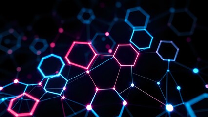 Futuristic Abstract Design with Neon Hexagons on a Dark Background