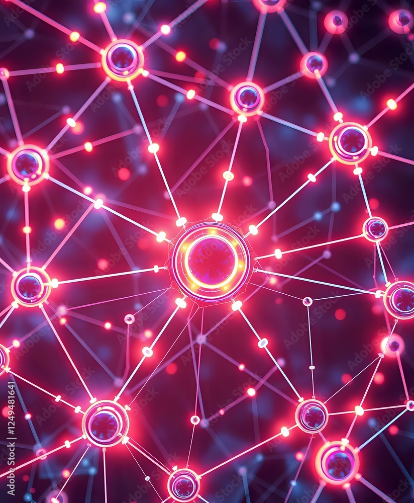 Poster abstract node network design - futuristic representation of complex interconnected nodes