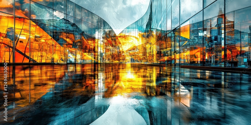 Poster abstract reflections of urban architecture create captivating modern art