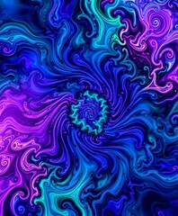 Vibrant Abstract Fractal Design with Swirling Blues and Purples