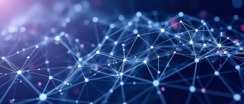 Futuristic Abstract Digital Art | Interconnected Nodes on Dark Blue Background