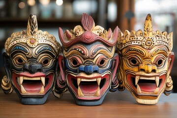 Traditional balinese wooden masks - cultural art for home decor and collectibles .
