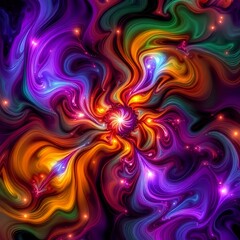 Obraz premium Vibrant Abstract Digital Art: Swirling Colors and Central Light