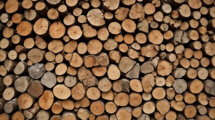 A Stack of Tightly Packed Round Wooden Logs, a Natural Texture Background for Design Projects