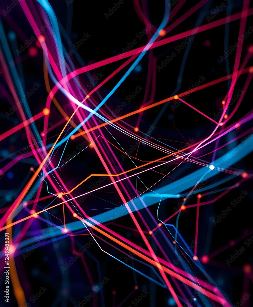 Poster abstract futuristic design - network of interconnected lines and dots against a black background