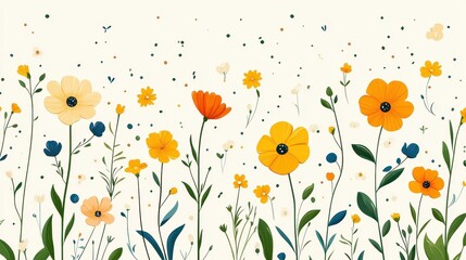 Colorful wildflowers meadow, spring floral border, nature background, design element