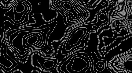 Abstract topographic contour map concept, cartography geographic terrain pattern design, topo wavy black and white mountain surface, liquid line art background